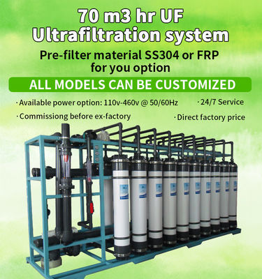 Tratamiento de aguas 70m3 de los sistemas materiales de la ultrafiltración SS304 por hora